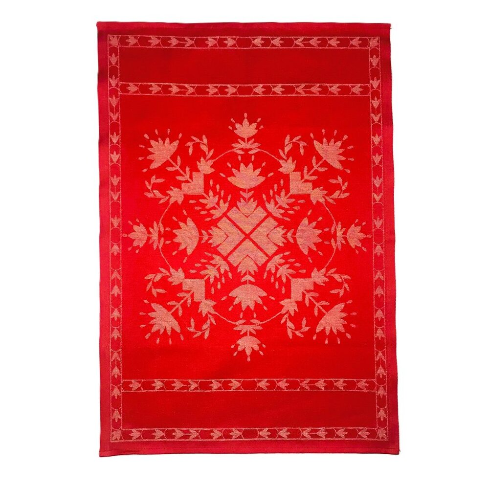 Ekelund Sweden Woven Cotton Linen Towel Runner Mat Red Floral Star 30 x 21.5 EUC